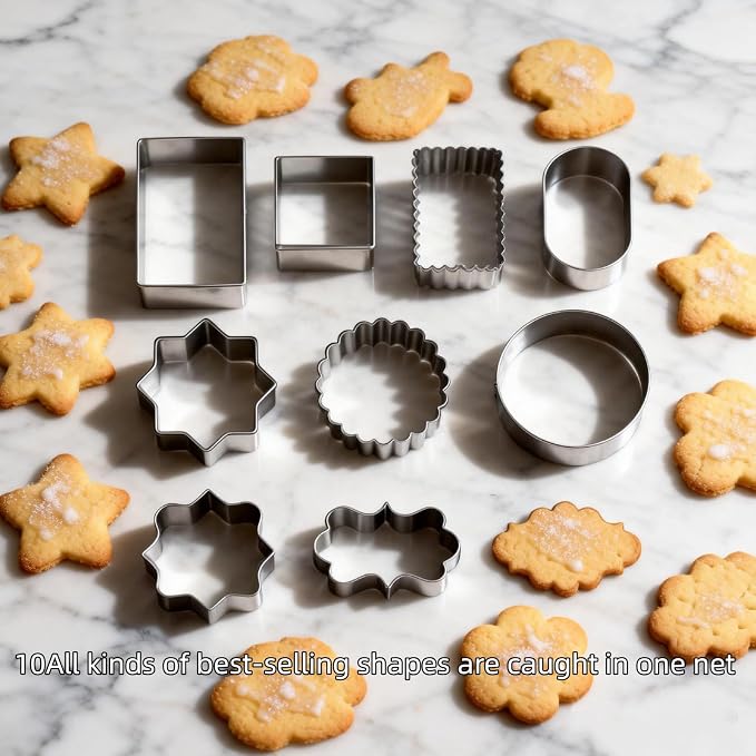 10PCS Stainless Steel Plaque Frame Cookie Cutters - Variety Shapes Fondant Cutters for Baking,Wedding,Birthday,Christmas,Metal Biscuit Molds for DIY Decorations