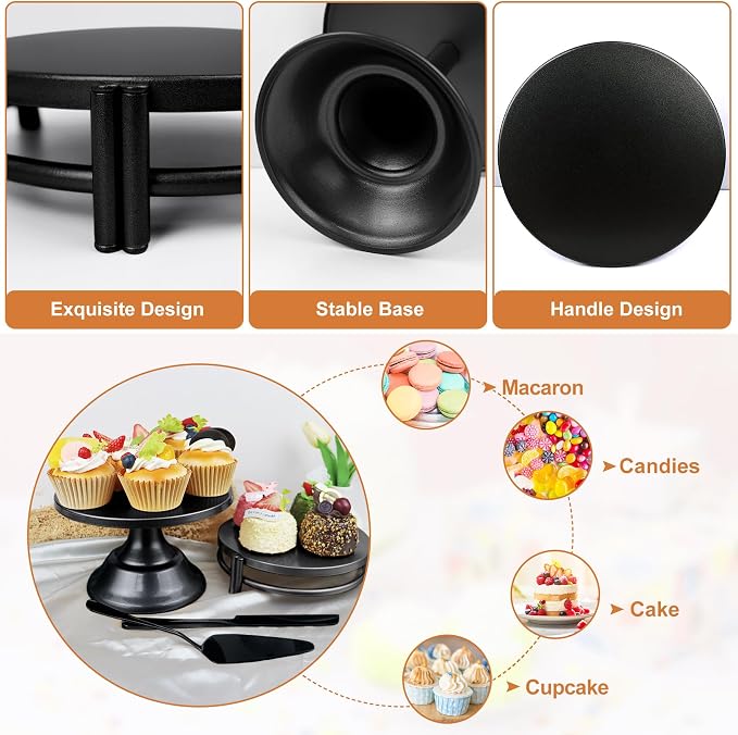 MACIFECI Cake Stand Set, Black Cake Stands For Dessert Table Including Dessert Tray, Metal Cupcake Display Stands Dessert Trays (Black)