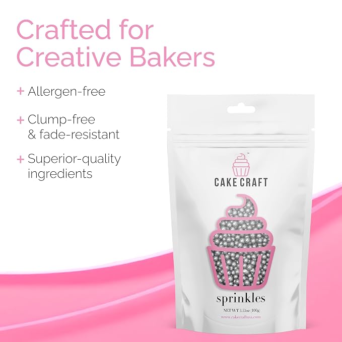 Cake Craft Sprinkles – 3-Pack (100g Each) | Decorating Cakes, Cupcakes, Cookies & More | Silver – Sugar Pearls