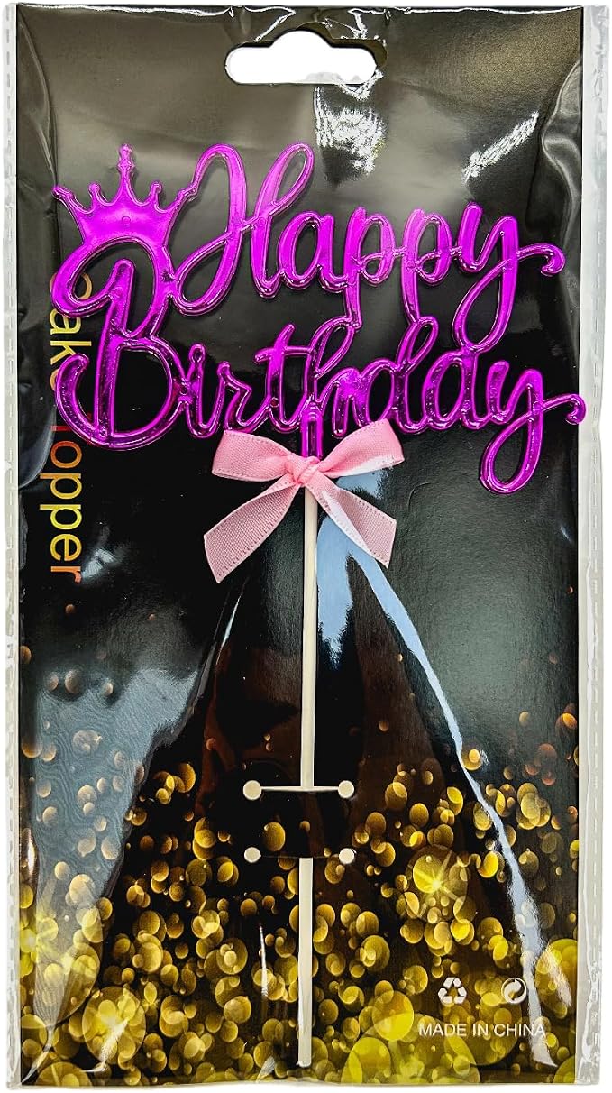 Elegant Acrylic Birthday Cake Topper with Crown & Bow Design - Reusable Decoration for Party, Wedding, Baby Shower (Purple)