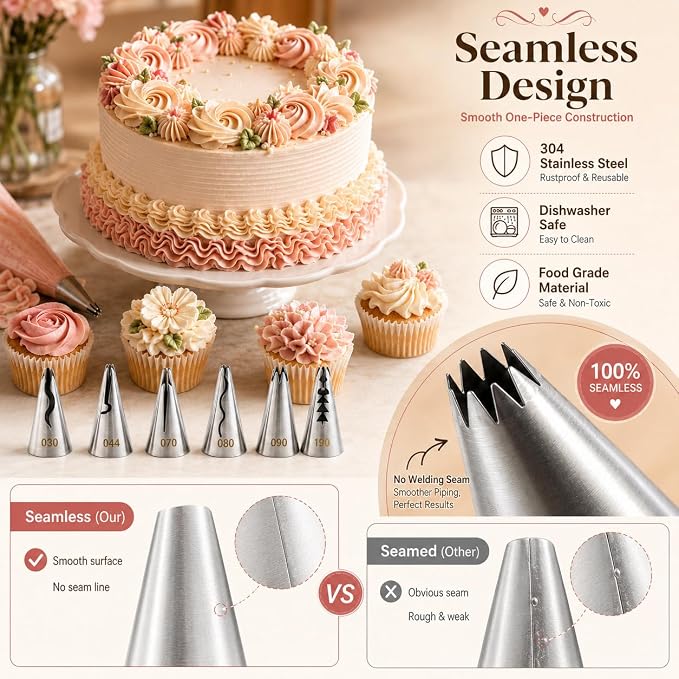 7 Pcs Pleated Skirt Piping Nozzles Set, Stainless Steel Russian Piping Tips Set For Pastry Fondant, DIY Icing Nozzle Tool for cakes