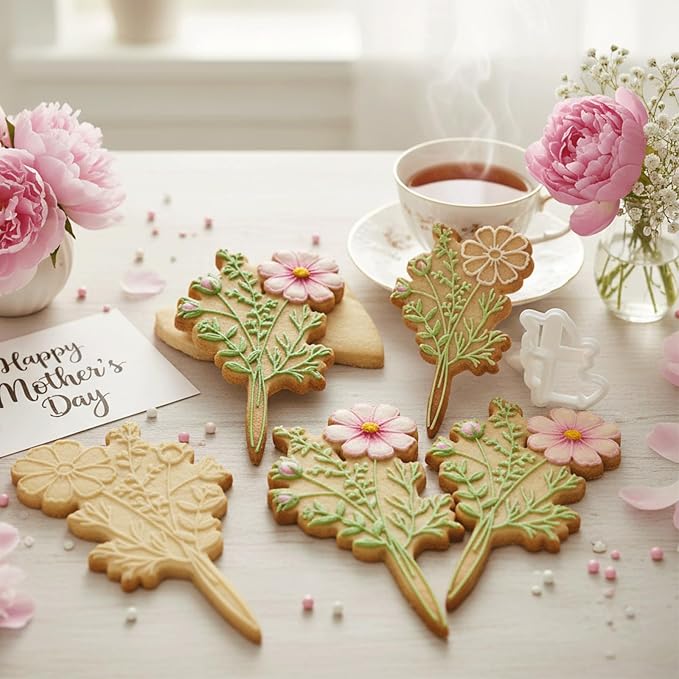Birth Flower Cookie Cutter October Cosmos 3D Embosser Stamp with Detailed Petal Texture - Birth Month Flower Fondant Biscuit Baking Tools - Personalized Birthday Mom Gift Party Decorating 4"