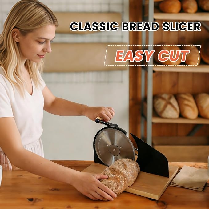 Bread Slicer for Homemade Sourdough Bread,Manual Slicer Making Tools,Adjustable Thickness Knive Cutter with Hand Crank for Sandwich with Scale Line Suction Base,Sharp Stainless Steel Blade (Black)