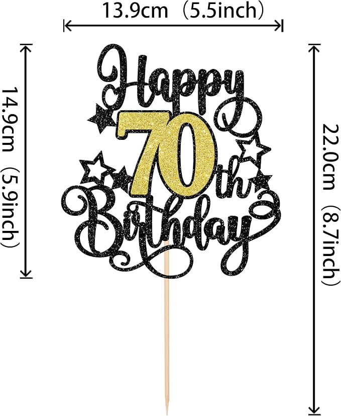 1 PCS Happy 70th Birthday Cake Topper Black Gold Glitter Cheers to 70 Years Birthday Cake Pick Hello 70 Fabulous Cake Decoration for Happy 70th Birthday Anniversary Party Decorations Supplies
