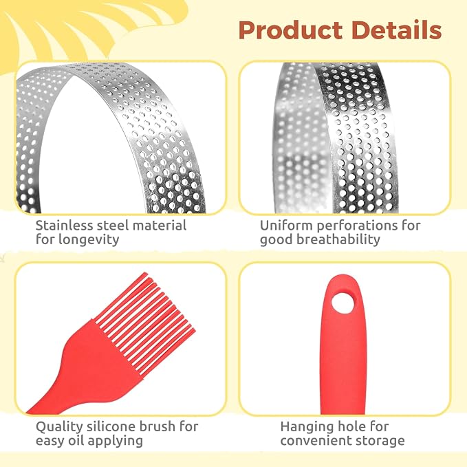 12Pack Tart Rings, 304 Stainless Steel Perforated Tart Rings with Silicone Oil Brush, 3.15 Inch Cake Mousse Rings, Metal Pastry Cake Molds for Baking Dessert Rings, Dishwasher-Safe