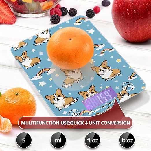 Food Scale Kitchen Scale for Baking Cooking Digital Food Weighing Measuring Scale Small Waterproof Electric Food Scale Blue Cute Stars Corgis Rainbows