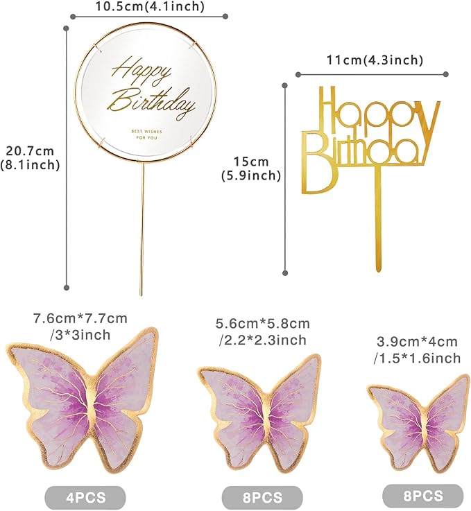22-Pieces Butterfly Cake Decorations With Happy Birthday Acrylic Cake Toppers for Baby Shower Wedding Birthday Party Decor (Orange)