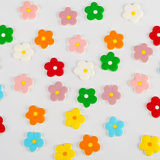 Edible Flowers Icing Decoration 32 Count Blossoms Royal Icing Decorations Daisy Sugar Wedding Flowers Sprinkles for Baking Cupcakes Ice Cream Waffles Cookies Birthday Cake (8 color)