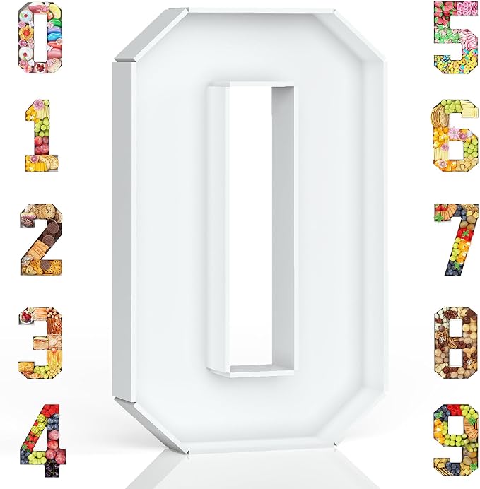 HILAVO Cardboard Number for Charcuterie, 13.7" Cardboard Number 0 Fillable Number for Food Paper Mache Number Boxes for Cupcake Sweet Candy Birthday Anniversary Party Decorations