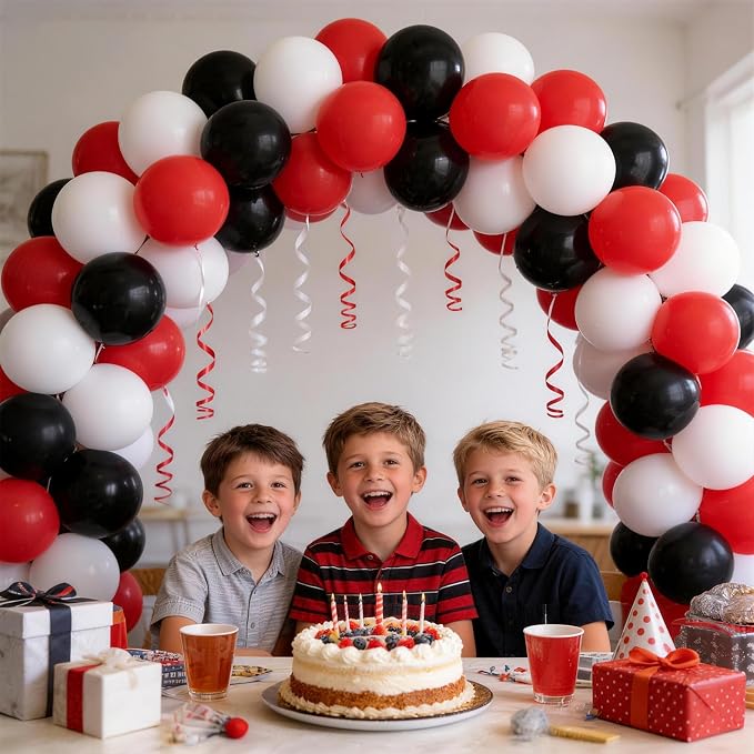 160Pcs Red Black White 12 Inch Matte Latex Balloons Bulk for Birthday Graduation Racing Car Poker Card Party Decorations