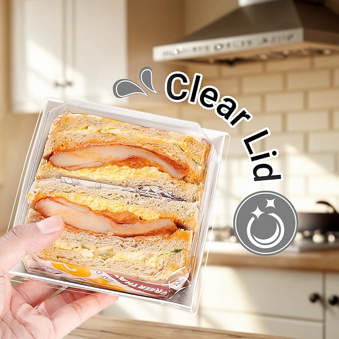 50 Pack Plastic Charcuterie Boxes with Clear Lids, 5" Small Paper to Go Food Container for Sandwich Salad Snack, Disposable Mini Bakery Dessert Boxes for Cupcakes Slice Cookies Strawberry White