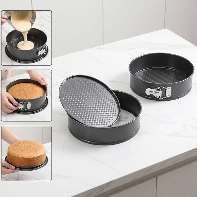168Pcs Cake Pan Sets for Baking+ Cake Decorating Supplies, 6/8/10 Inch Round Cake Pan, 3 Nonstick Springform Cake Pans, Cheesecake Baking Pans withPiping Bags, 24 Pcs Nozzles, 3 Pcs Scrappers