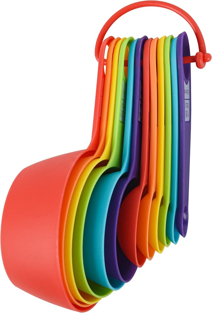Smithcraf Measuring Cups and Spoons Set, 12 Pieces Cute Metric & US Plastic Measuring Cups and Spoons, Dry & Liquid Measure Cups and Spoons for Baking & Kitchen Random Color