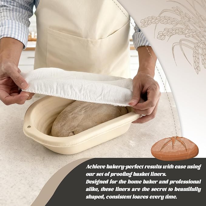 6 Pack Elastic Bread Proofing Basket Covers - Premium Linen & Cotton Liners for 12 inch Oval Sourdough Banneton, Non-Stick, Breathable Fermentation Cloth for Sourdough & Artisan Baking