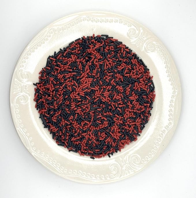 Red and Black Sprinkles 4oz pack for Cake, Cupcake, Cookie Decorations, Ice Cream and Donut Toppings Edible Decorating Baking Supplies - mix