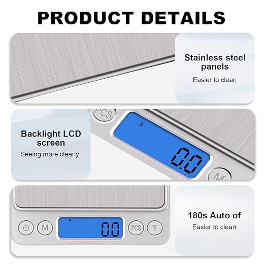 UNIWEIGH Digital Kitchen Scale,3kg/0.1g Pocket Food Scale Measure in Grams and oz for Loss Weight,Cooking Baking,Jewelry,High Precision Gram Scale with 6 Units,Small Coffee Scale with 2 Trays,LCD,Tare