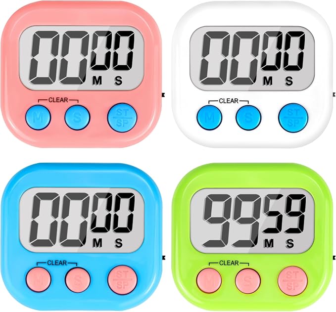 Digital Timer for Kids Teacher Supplies Classroom Timer for Study Learning Management Kitchen Work Exercise-4Pack Pink Blue Green White
