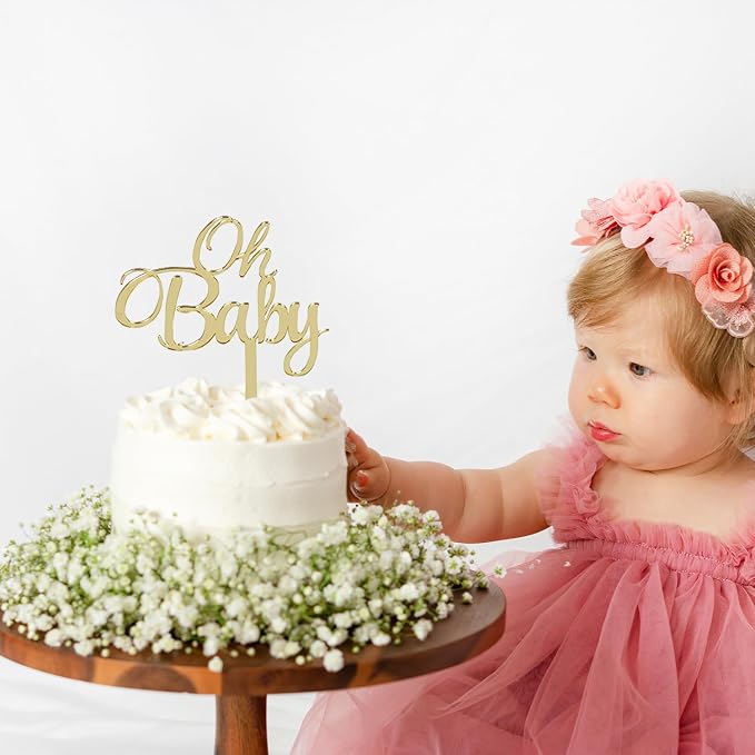 Mirrored Gold Oh Baby Cake Topper, Baby Shower 1st Birthday Party Decorations, Welcome Baby Decorations, Baby Shower Party Cake Decor