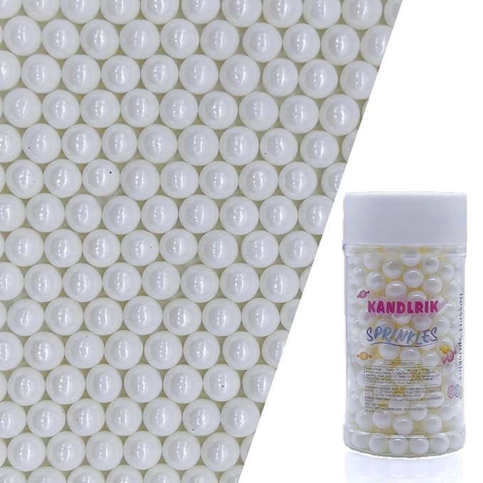 Edible White Pearl Sugar Sprinkles Candy 7mm Mini Pearls Cake Decorations Cupcake Toppers Cookie Decorating Perfect for Wedding Party Valentine Halloween Christmas Supplies 3OZ