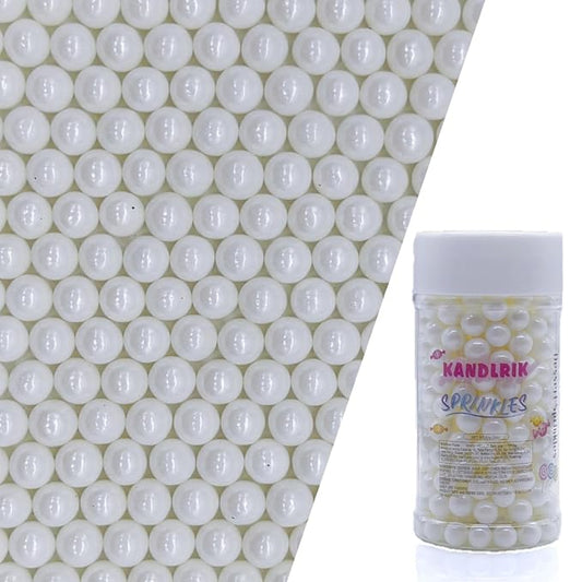 Edible White Pearl Sugar Sprinkles Candy 7mm Mini Pearls Cake Decorations Cupcake Toppers Cookie Decorating Perfect for Wedding Party Valentine Halloween Christmas Supplies 3OZ