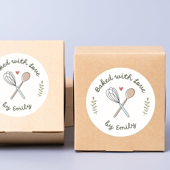 Baked with Love Stickers, Personalized Baking Labels for Gift, Handmande Items, Bakery Business Stickers, Homemade Party Favors, Various Sizes
