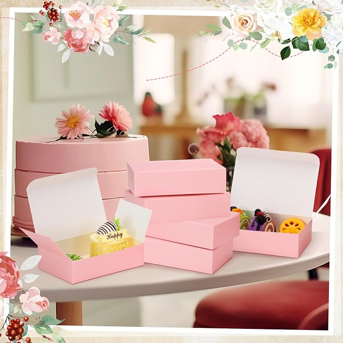 FillTouch 36 Pcs Pink Bakery Boxes 5.75 x 2.75 x 1.5 Inch Pink Cookie Boxes Pastry Box for Cupcakes, Desserts, Cookies, Candies Donuts Cookie Containers for Party Favor and Gifts