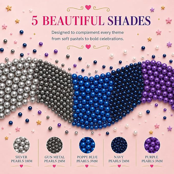 Confect Pearl Sprinkles | Assorted pack of 5 Under The Sea Disco Ball Sprinkles | Mix Grey, Sliver, Bright Blue, Navy Blue & Purple Pearl Dragees - Vegan, Gluten-Free, Nut-Free, Soy-Free, Dairy-Free, Palm Oil-Free, No Artificial Dyes - 5 Oz