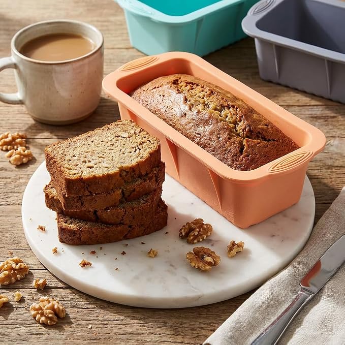MONGSEW 3PCS Silicone Bread Loaf Pan, Non-Stick Bread Pans for Baking, Easy Release Loaf Pan, Great for Homemade Bread, Cakes, Brownies, Dishwasher Safe (3 Colors, Nesting Design)