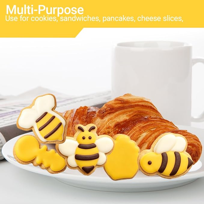 8 Pieces Bee Theme Baby Shower Cookie Cutter Set, Stainless Steel Small Bee Biscuit Cutters Baby Bottle, Bee, Rattle, Bib Fondant Molds Perfect for Baby Shower Bee Birthday Party Baking Supplies