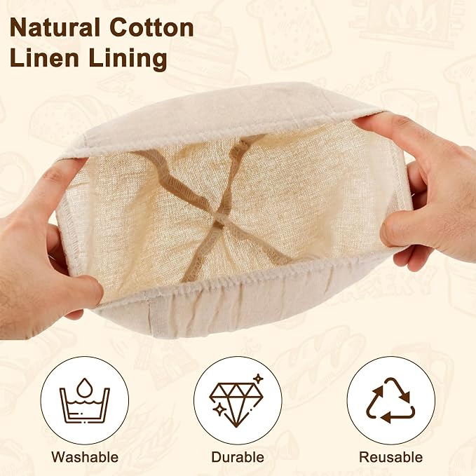 Banneton Bread Proofing Basket for Sourdough & Baguettes, 9 Inch Round Natural Rattan Bread Basket with Washable Linen Liner