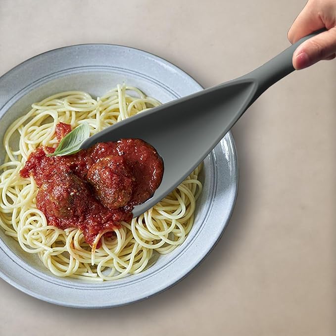 Silicone Spatula Spoon, Great for Both Cooking and Serving Durable BPA-Free Matte Black Silicone, Seamless Design, Safe for Nonstick Cooking Surfaces, 2-Pcs, Gray