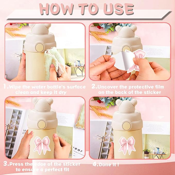 100 Pcs Coquette Bows Stickers Cute Aesthetic Pink Bow Sticker for Adults Women Pink Bows Vinyl Waterproof Stickes for Water Bottles Laptops Phone Luggage Guitar