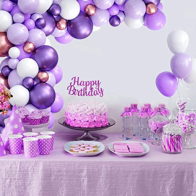 BEISHIDA Purple happy birthday Cake Topper, Happy Birthday Cake Bunting Decor,Birthday Party Decoration Supplies，Photo Booth Props