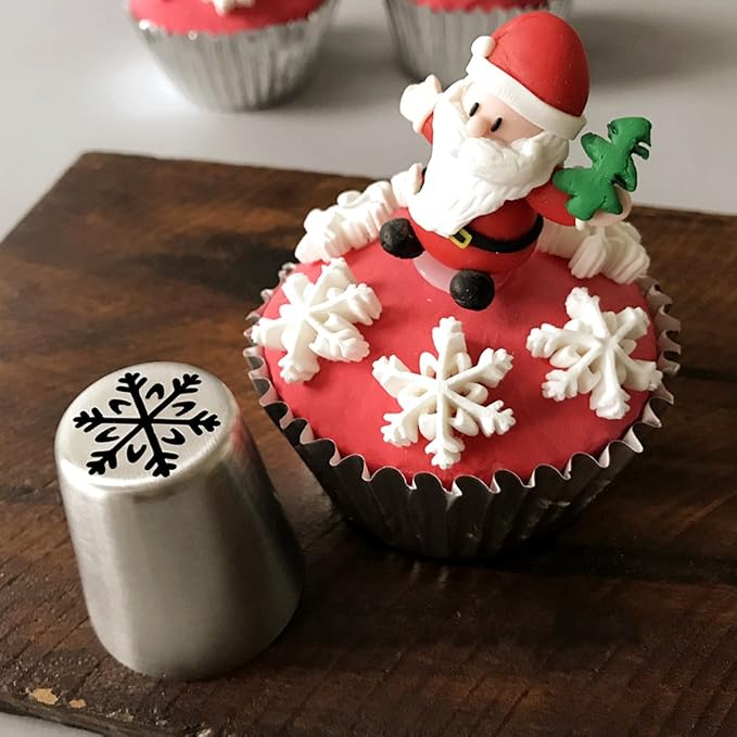 4 PCS Christmas Pastry Icing Piping Nozzles,Special Stainless Steel Russian Piping Tips Set,Cake Decorating Tools(1 Christmas Tree,2 Snowflake,1 Leaf)