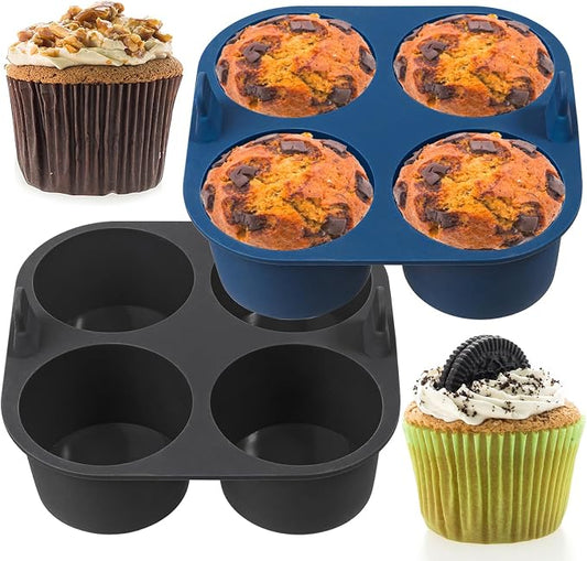 Webake 2PCS Jumbo Silicone Air Fryer Muffin Pan for Baking, 4-Cavity Egg Bites Silicone Mold, Nonstick BPA Free Muffin Tins Baking Cups