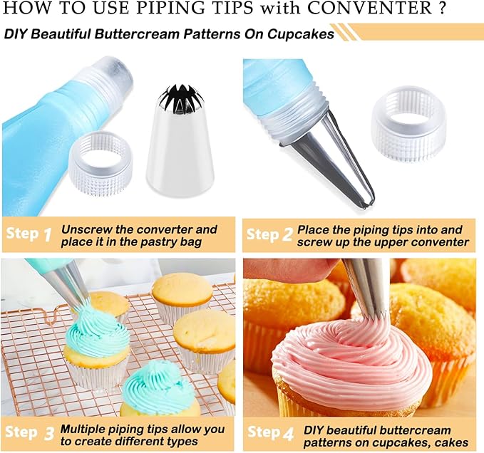 12PCS Large Piping Tips Set with Pastry Bag, Cake Decorating Tips for Cookie Cupcake Cake