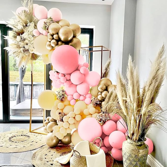 Blush Pink Neutral Gold Balloon Arch Kit, 160Pcs Boho Dusty Pastel Pink Nude Balloons Garland for Girls Women Bridal Baby Shower Valentines Wedding Gender Reveal Birthday Party Decorations