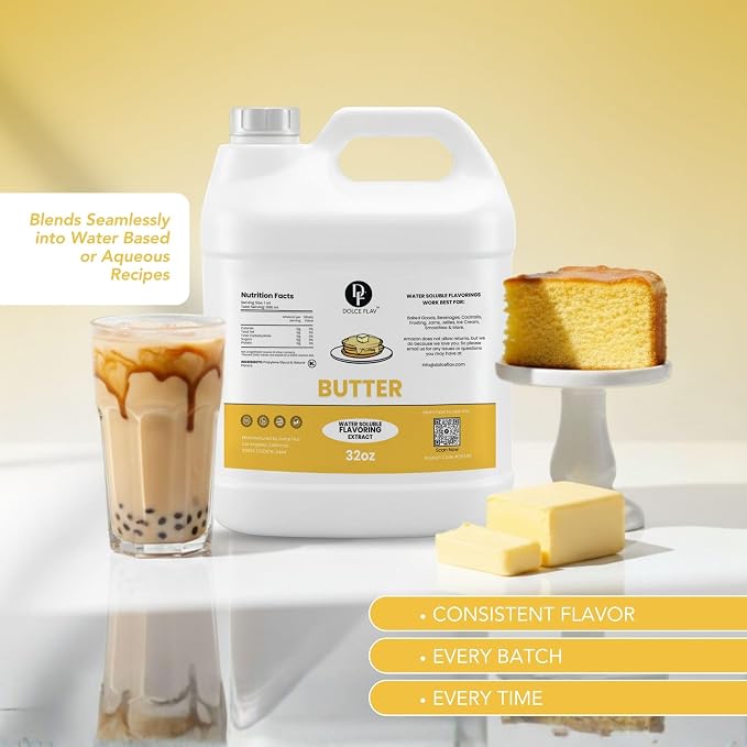 Dolce Flav Butter Flavoring 32 oz – Bulk Butter Extract for Bakery Manufacturing, Restaurants & Foodservice