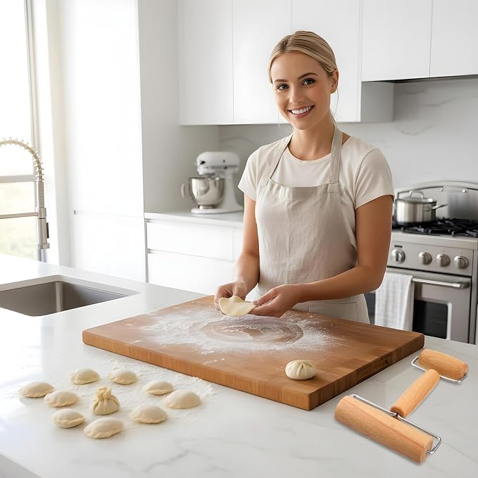 Wooden Double-Ended Small Rolling Pin Pizza Dough Roller Pizza Roller | Non-Stick Dough Roller Baking Non-Stick Easy Clean Pizza Dough Roller for Pie Cookies Home Kitchen Baking Cooking
