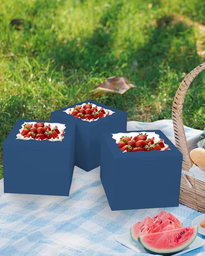 Bakepacker 36pcs 6x6x5 Inches Cake Boxes with Window 18-Packs Ink Blue 6 Inch Bakery Boxes (18 Cake Boxes +18 Cake Boards Included)