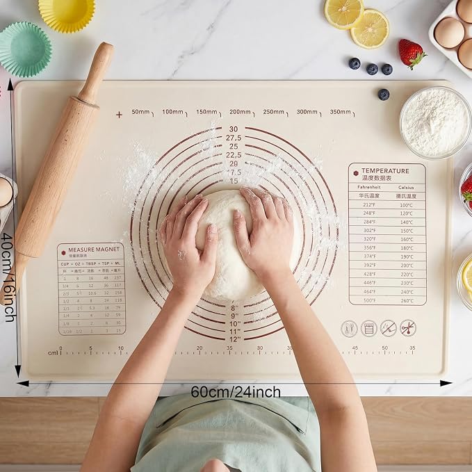 Silicone Baking Mat with Raised Edge – Perfect for Pastries, Bread, Cookies, Pizza, Fondant and Pasta (25"L x 18"W)