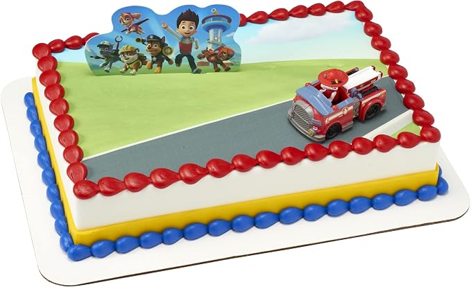 DecoSet Paw Patrol Just Yelp for Help Cake Topper, 2-Piece Decorations with Marshall in Fire Engine and Background for Fun After the Birthday Party