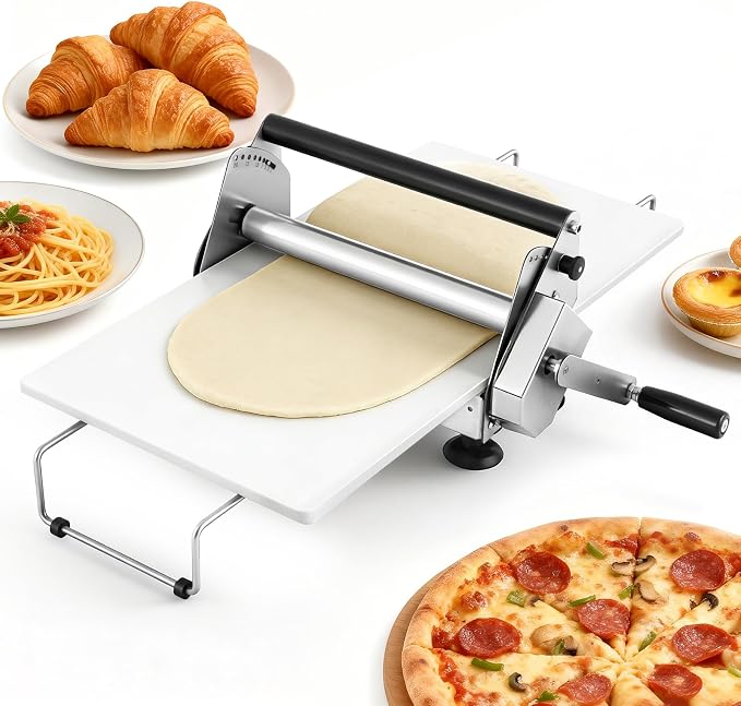 Folding Dough Sheeter Machine for Home 12" Manual Dough Sheeter Folding Dough Rolling Machine Compact Design with 0-20MM Thickness Adjustable, Stainless Steel