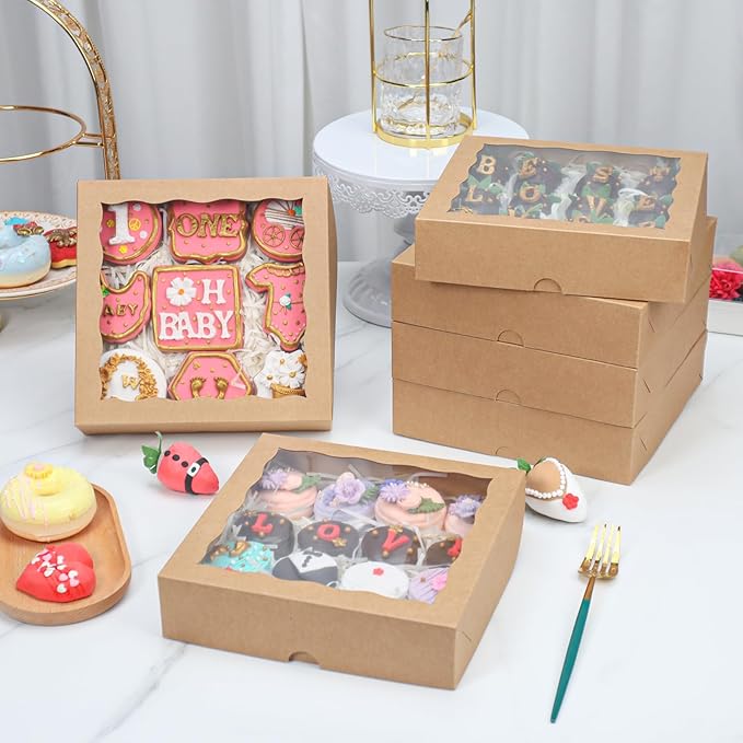 TEMLQPACK 50pcs 8x8x2 Inches Brown Cookies Boxes Packaging Chocolate Covered Strawberries & Cakesickle Boxes