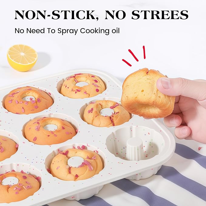 3 Inch Silicone Mini Fluted Tube Cake Pans with Metal Reinforced Frame, 12-Cavity Non-Stick Mini Flan Molds for Daily & Holiday Desserts (1 Pack)