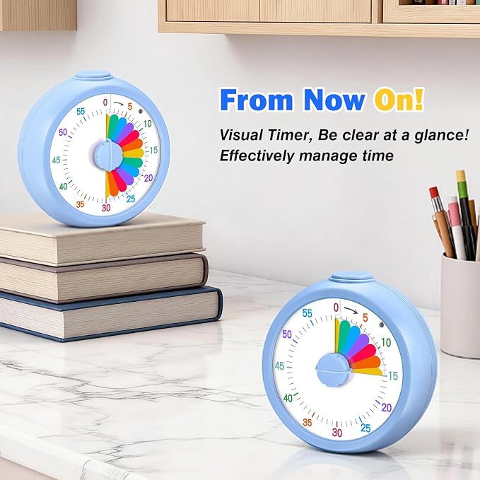 Mwellewm Visual Timer for Kids, 60 Minute Time Digital Pomodoro Timer Countdown with Silent Pause Function for Classroom Kitchen Study Cooking Meetings ADHD Rainbow Pattern(Circle Blue)