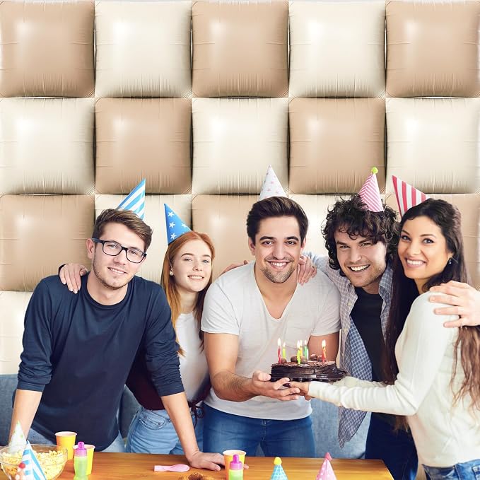 NISOCY 25PCS Coffee White Square Foil Balloons Wall Backdrop Double Sided Coffee Sand White Balloons Arch Kit for Birthday Bridal Baby Shower Gender Reveal Wedding Thanksgiving Party Decorations