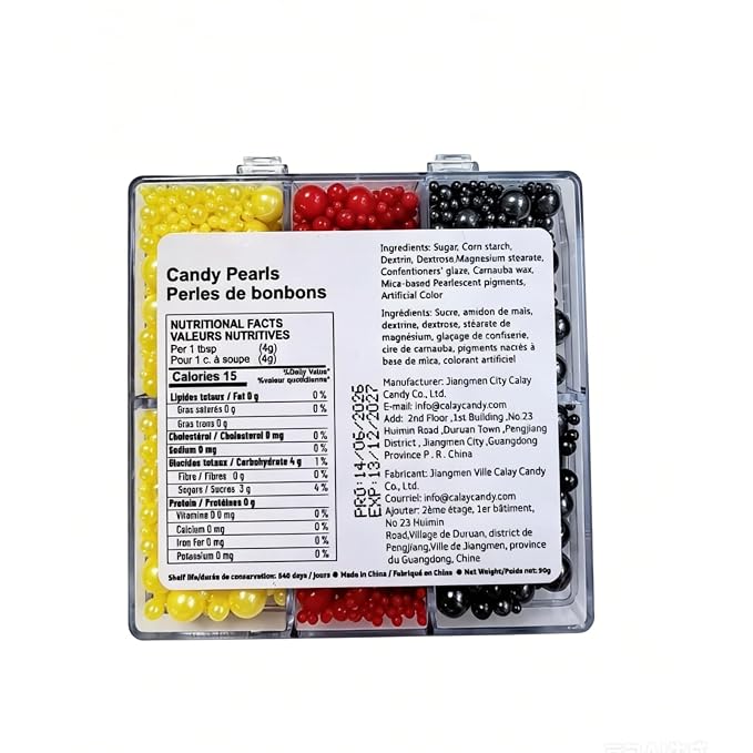 HeDeon&Rles Black Red Yellow Nonpareil Pearls Sprinkles for Baking Decorating 90g/3.17oz 4 Size Mix Edible Preals for Cake Cupcake Pancake Icing Decoration Independence Christmas Halloween Supplies