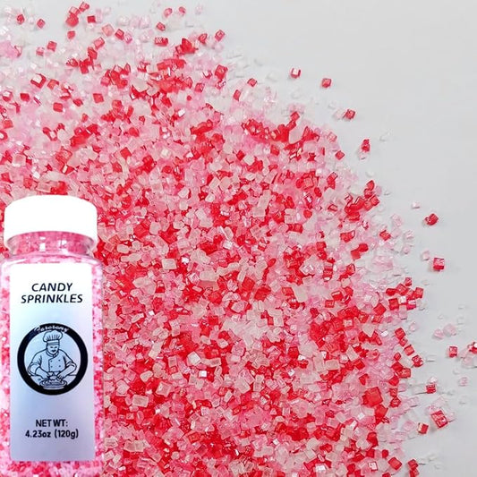 HeDeon&Rles Edible Red Pink White Sanding Sugar Crystals for Baking 120g/4.23oz Sparkling Sugar Crystals Cake Cupcake Pancake Ice Cream Top Valentines Wedding Christmas Cake Decoration
