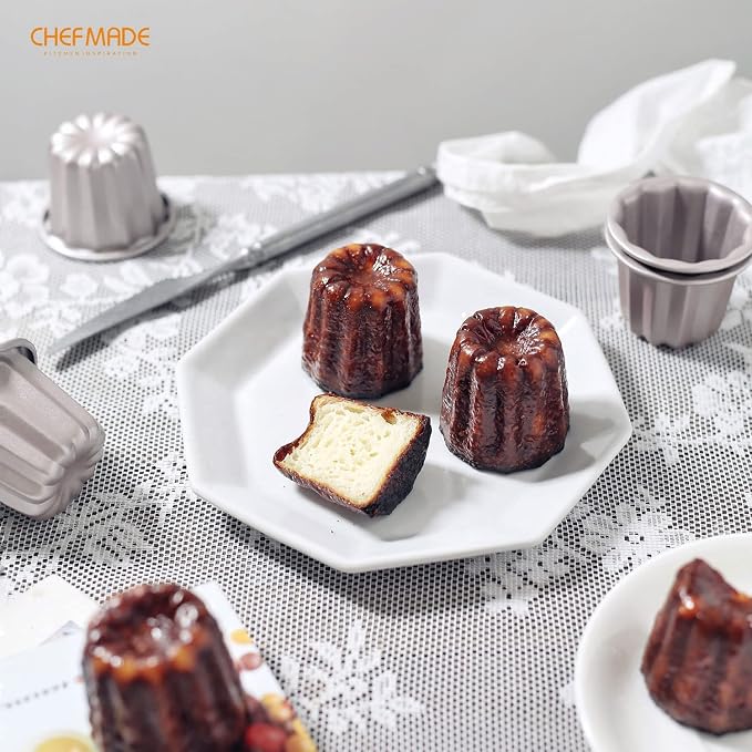 CHEFMADE Canele Mold Cake Pan, 2.6-Inch Non-Stick Canele Muffin Bakeware Cupcake Pan for Oven Baking (Champagne Gold)